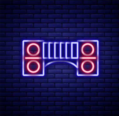 Parlayan neon hattı. Oyun parkı çocuk köprüsü ikonu. Duvarın arkasında izole edilmiş. Renkli taslak konsepti. Vektör