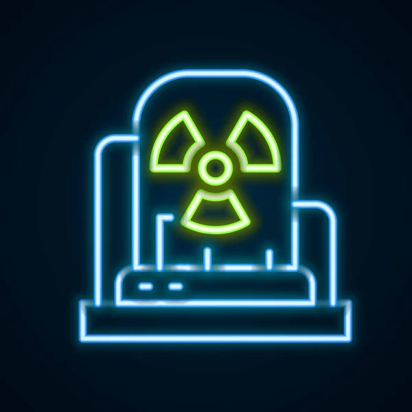 Világító Neon Vonal Radioaktív Figyelmeztető Lámpa Ikon Elszigetelt Fekete Alapon — Stock Vector