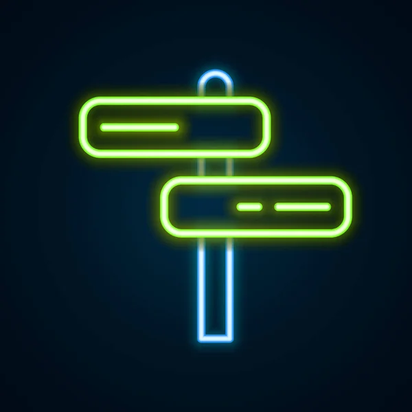 Gloeiende Neon Lijn Verkeerstekens Wegwijzerpictogram Geïsoleerd Zwarte Achtergrond Pointer Symbool — Stockvector