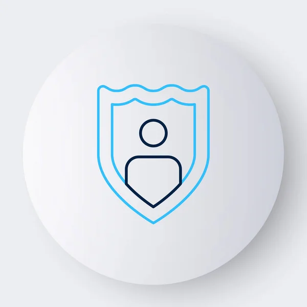 白の背景にシールドアイコンを持つライン生命保険 セキュリティ 安全性 保護の概念 カラフルなアウトラインコンセプト ベクトル — ストックベクタ