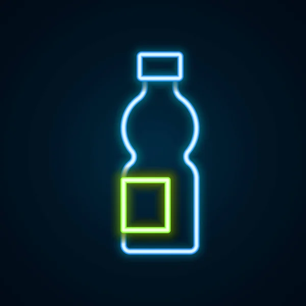 Świecący Neon Linii Butelka Ikony Wody Izolowane Czarnym Tle Napój — Wektor stockowy