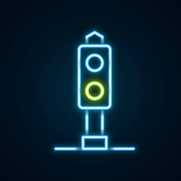 Glödande Neon Line Tåg Trafik Ljus Ikon Isolerad Svart Bakgrund — Stock vektor