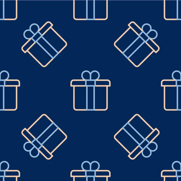 Иконка Коробки Подарка Линии Изолирован Бесшовный Узор Синем Фоне Рождеством — стоковый вектор