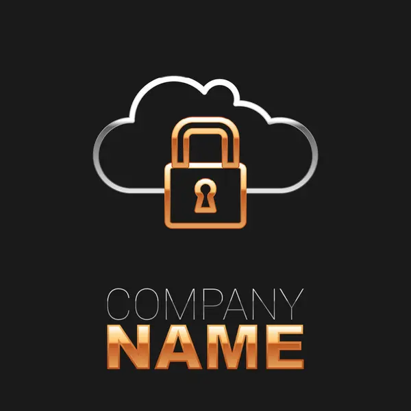 Line Cloud Computing Lock Icon Isolated Black Background Security Safety — Stockvector