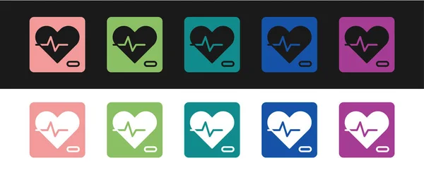 Set Heart Rate Icon Isolated Black White Background Heartbeat Sign — Stock Vector