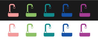 Lavaboyu musluk ikonuyla siyah beyaz arka planda ayır. Vektör