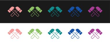 Çapraz çekiç simgesini siyah beyaz arkaplanda izole et. Tamir için bir araç. Vektör