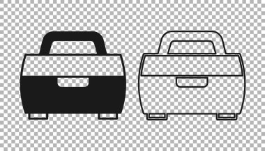 Saydam arka planda izole edilmiş, sallanan kutular ve vites balıkçılığı ekipmanları ikonu. Balık oltası. Vektör