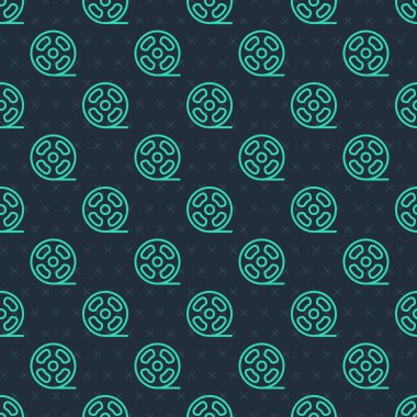 Yeşil çizgi film makarası ikonu mavi arkaplandaki kusursuz deseni izole etti. Vektör