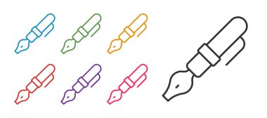 Beyaz arkaplanda Çeşme kalem ucu simgesini ayır. Kalem aleti işareti. Simgeleri renklendirin. Vektör