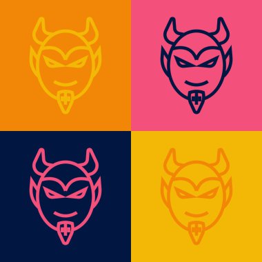 Pop sanat çizgisi Şeytan baş simgesi renk arkaplanında izole edildi. Mutlu Cadılar Bayramı Partisi. Vektör