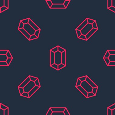 Kırmızı çizgi taşı simgesi siyah arkaplandaki kusursuz deseni izole etti. Mücevher sembolü. Elmas. Vektör