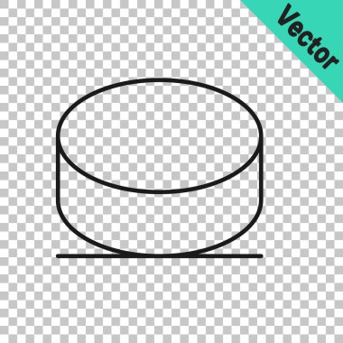 Siyah çizgi hokey diski simgesi şeffaf arkaplanda izole edildi. Vektör