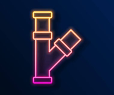 Parlayan neon hattı Endüstri metalik boru ikonu siyah arka planda izole edildi. Tesisat boru hattının farklı şekillerde parçaları. Vektör