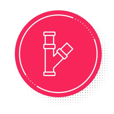 Beyaz çizgi sanayi metalik boru ikonu beyaz arka planda izole edildi. Tesisat boru hattının farklı şekillerde parçaları. Kırmızı daire düğmesi. Vektör