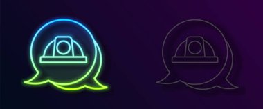 Parlayan neon hattı İşçi Kaskı simgesi siyah arkaplanda izole edildi. Vektör