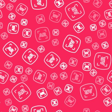 Beyaz çizgi Artırılmış gerçeklik AR simgesi kırmızı arkaplandaki kusursuz deseni izole etti. Sanal geleceksel giyilebilir cihazlar. Vektör