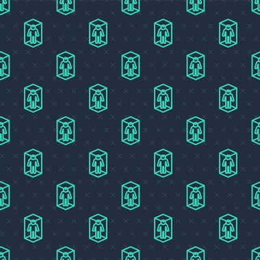 Yeşil çizgi 3D modelleme simgesi mavi arkaplanda izole edilmiş pürüzsüz desen. Artırılmış gerçeklik mi yoksa sanal gerçeklik mi? Vektör