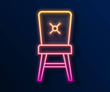Parlayan neon çizgili sandalye simgesi siyah arkaplanda izole edildi. Vektör
