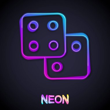 Parlayan neon çizgi oyun zar simgesi siyah arkaplanda izole edildi. Kumarhane kumarı. Vektör