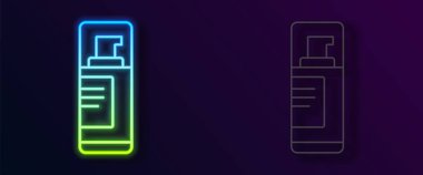 Parlak neon çizgisinde siyah arkaplanda jel köpük ikonu var. Tıraş köpüğü. Vektör