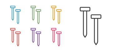 Metalik çivi simgesini beyaz arkaplanda izole et. Simgeleri renklendirin. Vektör