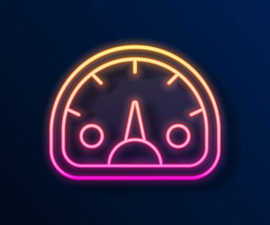 Parlayan neon çizgi hız göstergesi simgesi siyah arkaplanda izole edildi. Vektör