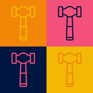 Pop Art Line Hammer simgesi renk arkaplanında izole edildi. Tamir için bir araç. Vektör