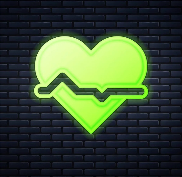 Glowing Neon Heart Rate Icon Isolated Brick Wall Background Heartbeat — Stock Vector