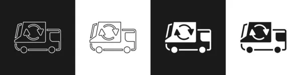 Set Müllwagen Symbol Isoliert Auf Schwarz Weißem Hintergrund Vektor — Stockvektor