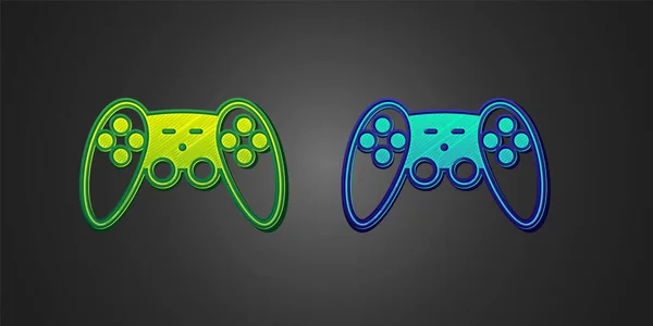 Siyah Arkaplanda Yeşil Mavi Gamepad Simgesi Izole Edildi Oyun Kontrolörü — Stok Vektör
