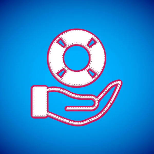 Белый Lifebuoy Руке Значок Выделен Синем Фоне Символ Пояса Вектор — стоковый вектор