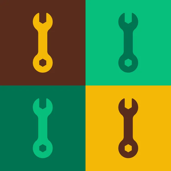Pop Art Schraubenschlüssel Symbol Isoliert Auf Farbigem Hintergrund Schlüsselreparaturwerkzeug Service — Stockvektor