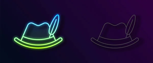 Leuchtende Neonfarbene Wiesn Mütze Auf Schwarzem Hintergrund Jägerhut Mit Feder — Stockvektor
