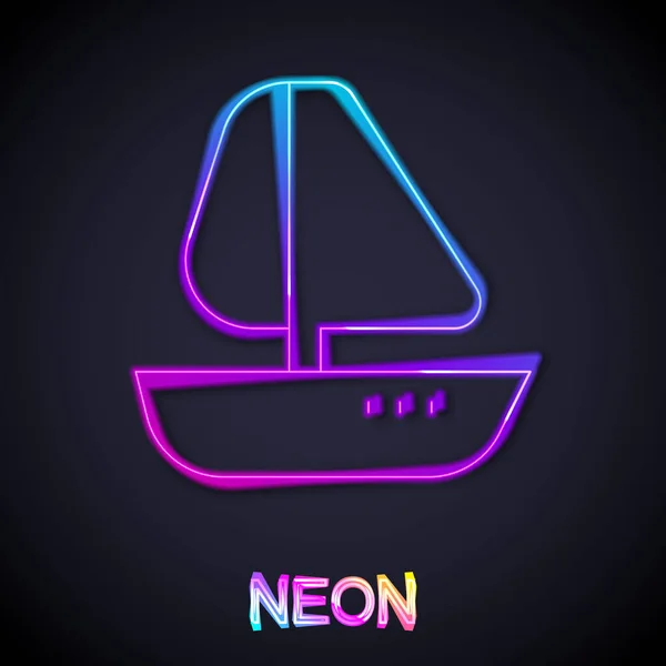 Gloeiende Neon Lijn Jachtzeilboot Zeilschip Pictogram Geïsoleerd Zwarte Achtergrond Zeilboot — Stockvector