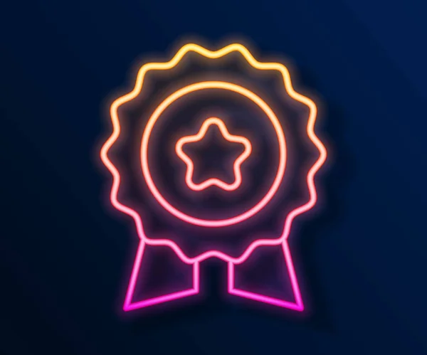 Medaglia Neon Incandescente Con Icona Stella Isolata Sfondo Nero Simbolo — Vettoriale Stock