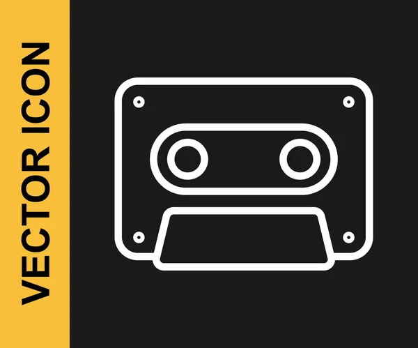 Ligne Blanche Icône Cassette Audio Rétro Isolée Sur Fond Noir — Image vectorielle