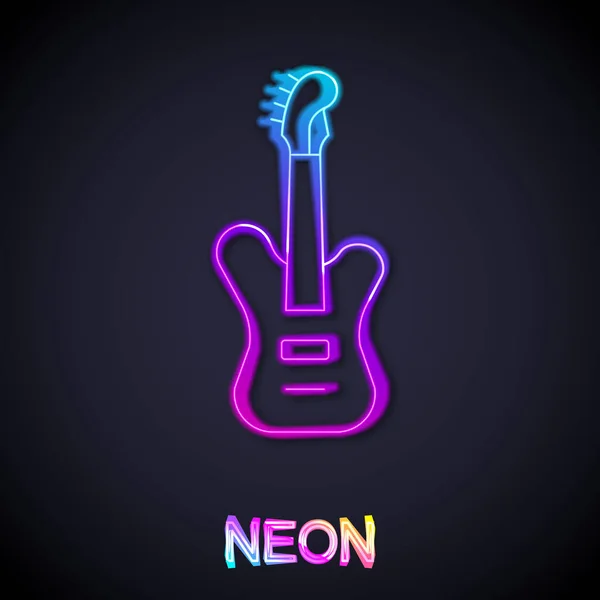Glödande Neon Line Elektrisk Bas Gitarr Ikon Isolerad Svart Bakgrund — Stock vektor