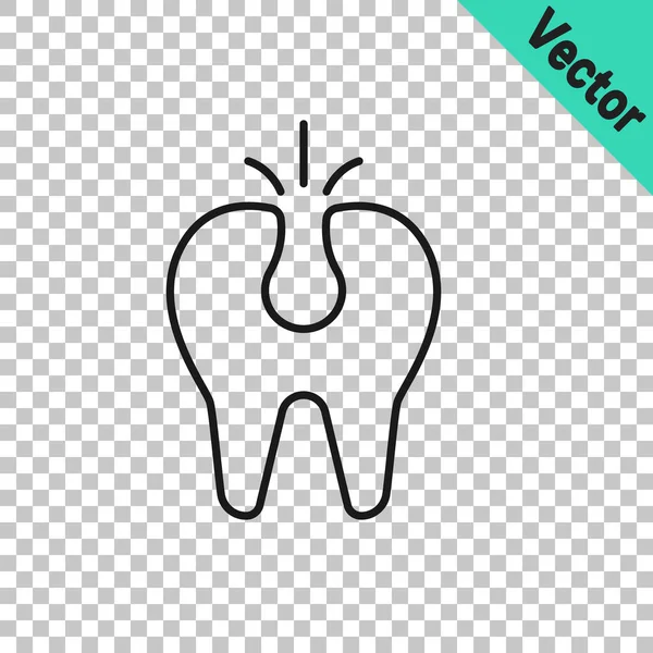 Schwarze Linie Gebrochenes Zahnsymbol Isoliert Auf Transparentem Hintergrund Zahnproblem Ikone — Stockvektor