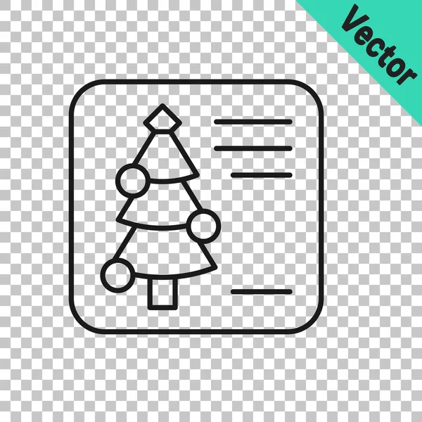 Black Line Christmas Postcard Icon Isolated Transparent Background Merry Christmas — Stock Vector