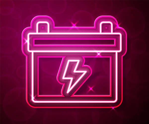 Leuchtende Neon Linie Autobatterie Symbol Isoliert Auf Rotem Hintergrund Akkubatterie — Stockvektor