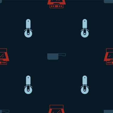 Fırın, kızartma tavası ve pizza bıçağını kusursuz şekilde ayarla. Vektör