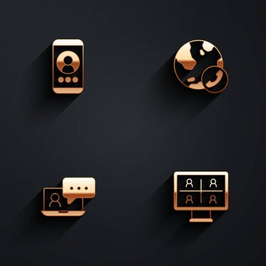 Video sohbet konferansını ve uzun gölgeli simgeyi ayarla. Vektör