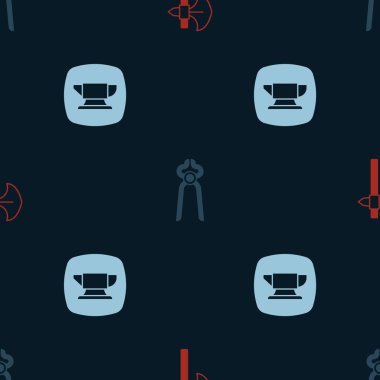 Ortaçağ baltası, Blacksmith kerpeten aleti ve örsü pürüzsüz desenlere ayarlayın. Vektör