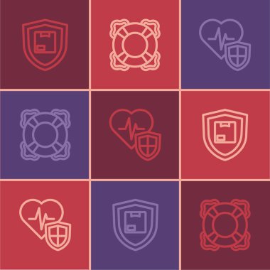 Hat teslimat güvenliğini kalkan, hayat sigortası ve Lifebuoy ikonu ile ayarlayın. Vektör