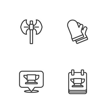 Demirci örgüsü örs aleti, ortaçağ kutup baltası ve koruyucu eldiven ikonu. Vektör