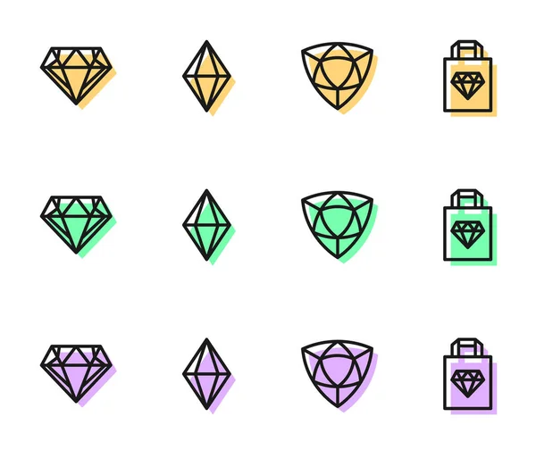セットラインダイヤモンド 宝石石とショッピングバッグジュエリーアイコン ベクトル — ストックベクタ