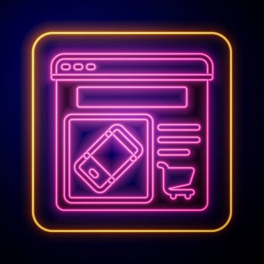 Glowing neon Online shopping on screen icon isolated on black background. Concept e-commerce, e-business, online business marketing.  Vector