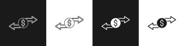 Para değişimi simgesini siyah beyaz arkaplanda izole et. Para transferi sembolü. Bankacılık işareti. Vektör