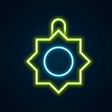 Parlayan neon hattı, siyah arka planda izole edilmiş Noel oyuncağı ikonu. Mutlu Noeller ve mutlu yıllar. Renkli taslak konsepti. Vektör